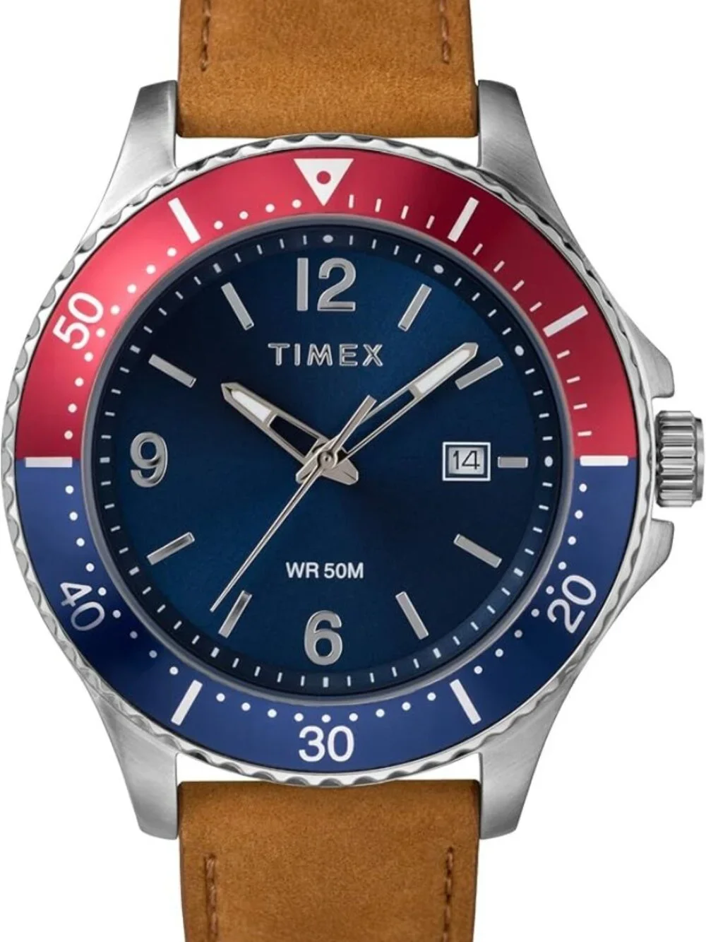 Timex Men's 3-Hand 43mm Watch Silver-Tone Case Blue Dial Red Accents TW2U29200